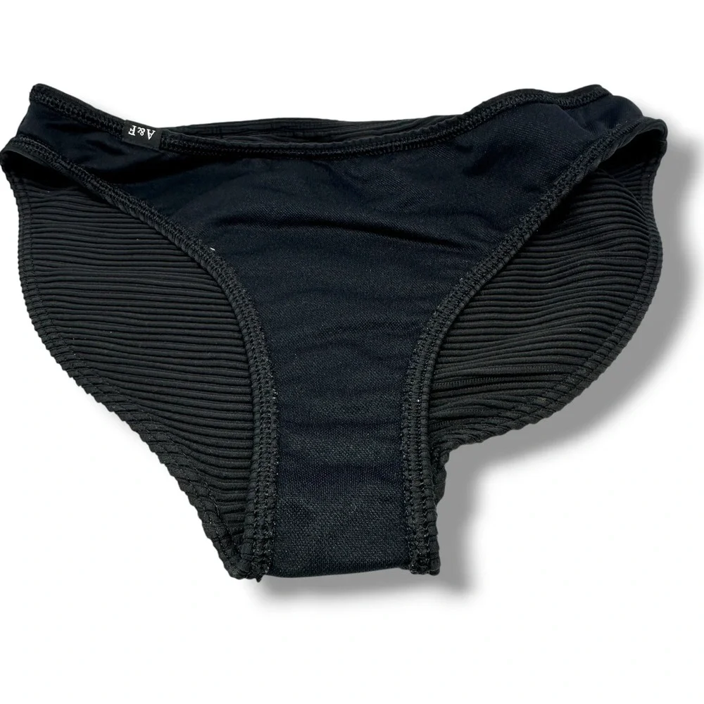 Abercrombie Kids‎ Girls Black Ribbed Bikini Swim Bottom Size 11/12 A&F Logo